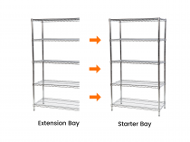 Extension Bay | Chrome Wire Shelving | 1625h x 1070w x 355d mm | 5 Levels | 300kg Max Weight per Shelf | Eclipse®