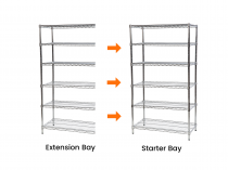 Extension Bay | Chrome Wire Shelving | 1625h x 1070w x 355d mm | 6 Levels | 300kg Max Weight per Shelf | Eclipse®