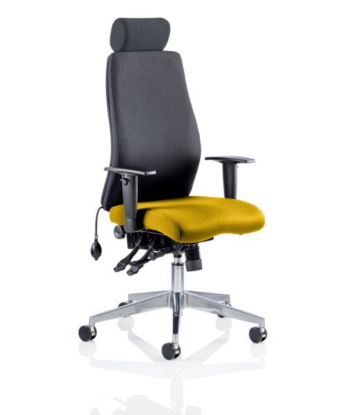 Ergo Posture Chair | Headrest | Castors | Senna Yellow Seat | Black Back | Onyx