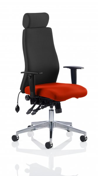 Ergo Posture Chair | Headrest | Castors | Tabasco Orange Seat | Black Back | Onyx