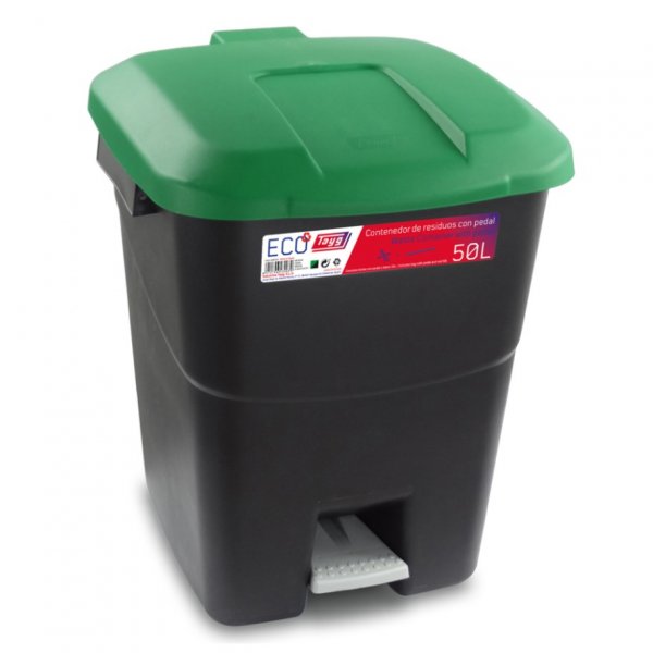 Everyday Waste Bin | 50 Litre | Black Bin | Green Lid With Pedal | No Wheels