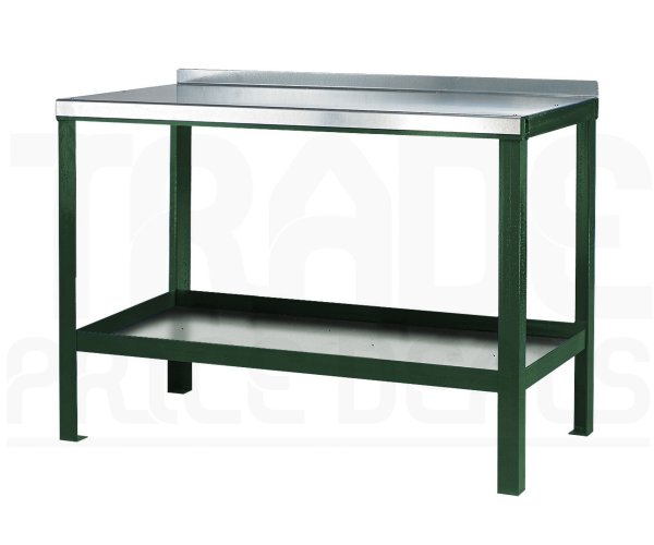 Heavy Duty Workbench | Steel Worktop | 840h x 1200w x 600d mm | 1000kg Max Weight per Shelf | Green | Benchmaster