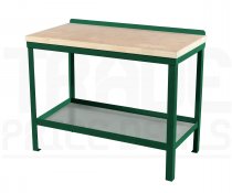Heavy Duty Workbench | Solid Wood Worktop | 840h x 1200w x 600d mm | 1000kg Max Weight per Shelf | Green | Benchmaster