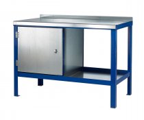 Heavy Duty Workbench | Steel Worktop | LH Cupboard | 840h x 1200w x 600d mm | 1000kg Max Weight per Shelf | Blue | Benchmaster