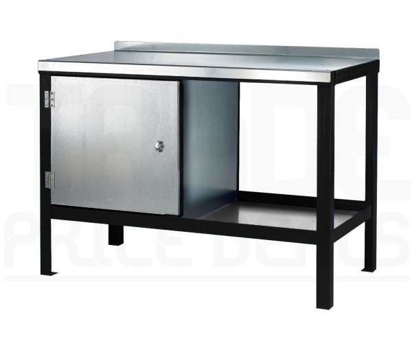 Heavy Duty Workbench | Steel Worktop | LH Cupboard | 840h x 1200w x 600d mm | 1000kg Max Weight per Shelf | Black | Benchmaster