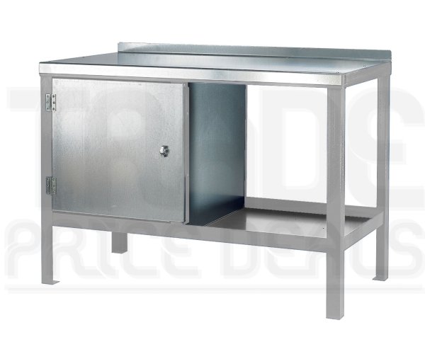 Heavy Duty Workbench | Steel Worktop | LH Cupboard | 840h x 1200w x 600d mm | 1000kg Max Weight per Shelf | Silver | Benchmaster