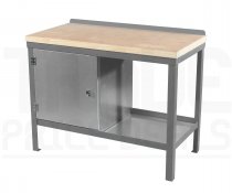 Heavy Duty Workbench | Solid Wood Worktop | LH Cupboard | 840h x 1200w x 600d mm | 1000kg Max Weight per Shelf | Silver | Benchmaster
