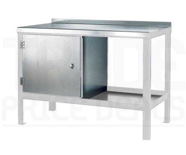 Heavy Duty Workbench | Steel Worktop | LH Cupboard | 840h x 1200w x 600d mm | 1000kg Max Weight per Shelf | White | Benchmaster