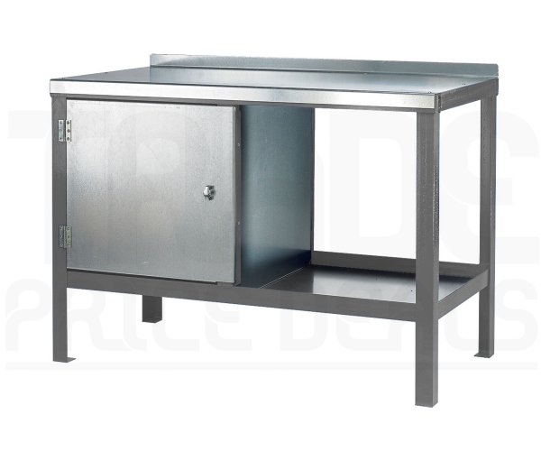 Heavy Duty Workbench | Steel Worktop | LH Cupboard | 840h x 1200w x 600d mm | 1000kg Max Weight per Shelf | Light Grey | Benchmaster