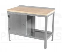 Heavy Duty Workbench | Solid Wood Worktop | LH Cupboard | 840h x 1200w x 600d mm | 1000kg Max Weight per Shelf | Light Grey | Benchmaster