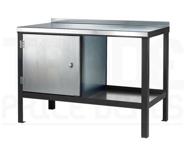 Heavy Duty Workbench | Steel Worktop | LH Cupboard | 840h x 1200w x 900d mm | 1000kg Max Weight per Shelf | Dark Grey | Benchmaster