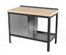 Heavy Duty Workbench | Solid Wood Worktop | LH Cupboard | 840h x 1200w x 750d mm | 1000kg Max Weight per Shelf | Dark Grey | Benchmaster