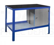 Heavy Duty Workbench | Rubber Bonded to Steel Worktop | RH Cupboard | 840h x 1200w x 600d mm | 1000kg Max Weight per Shelf | Blue | Benchmaster