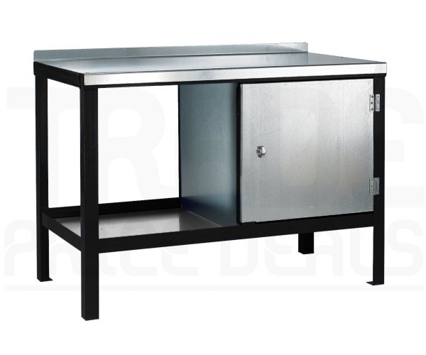 Heavy Duty Workbench | Steel Worktop | RH Cupboard | 840h x 1200w x 900d mm | 1000kg Max Weight per Shelf | Black | Benchmaster