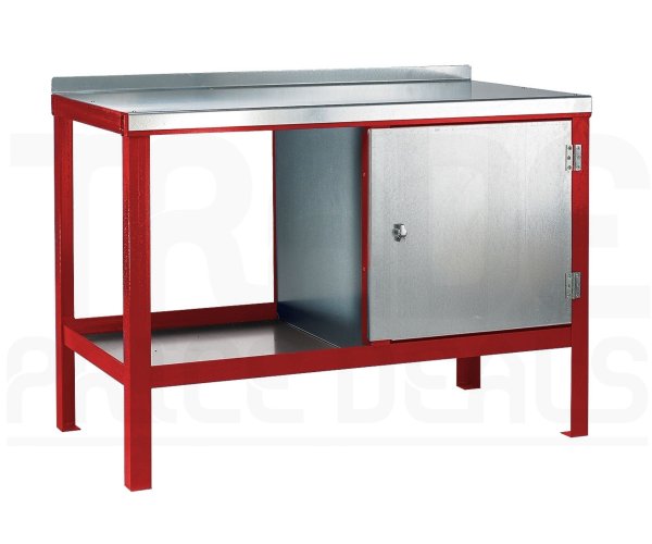 Heavy Duty Workbench | Steel Worktop | RH Cupboard | 840h x 1200w x 600d mm | 1000kg Max Weight per Shelf | Red | Benchmaster