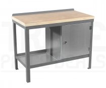 Heavy Duty Workbench | Solid Wood Worktop | RH Cupboard | 840h x 1200w x 600d mm | 1000kg Max Weight per Shelf | Silver | Benchmaster
