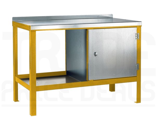 Heavy Duty Workbench | Steel Worktop | RH Cupboard | 840h x 1200w x 600d mm | 1000kg Max Weight per Shelf | Yellow | Benchmaster
