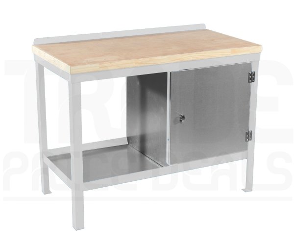 Heavy Duty Workbench | Solid Wood Worktop | RH Cupboard | 840h x 1200w x 600d mm | 1000kg Max Weight per Shelf | White | Benchmaster