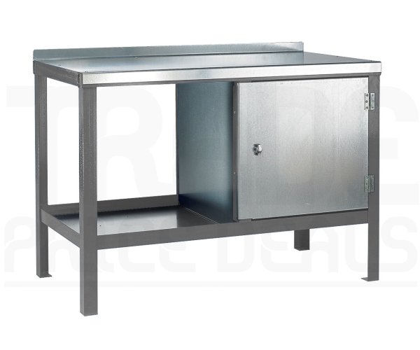 Heavy Duty Workbench | Steel Worktop | RH Cupboard | 840h x 1200w x 900d mm | 1000kg Max Weight per Shelf | Light Grey | Benchmaster