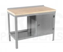 Heavy Duty Workbench | Solid Wood Worktop | RH Cupboard | 840h x 1200w x 600d mm | 1000kg Max Weight per Shelf | Light Grey | Benchmaster