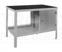 Heavy Duty Workbench | Rubber Bonded to Steel Worktop | RH Cupboard | 840h x 1200w x 600d mm | 1000kg Max Weight per Shelf | Light Grey | Benchmaster