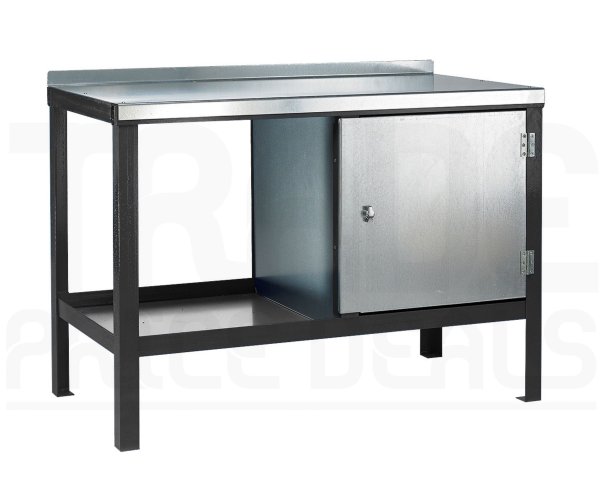 Heavy Duty Workbench | Steel Worktop | RH Cupboard | 840h x 1200w x 600d mm | 1000kg Max Weight per Shelf | Dark Grey | Benchmaster