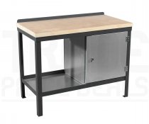 Heavy Duty Workbench | Solid Wood Worktop | RH Cupboard | 840h x 1200w x 750d mm | 1000kg Max Weight per Shelf | Dark Grey | Benchmaster
