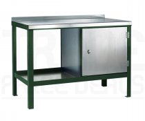 Heavy Duty Workbench | Steel Worktop | RH Cupboard | 840h x 1200w x 750d mm | 1000kg Max Weight per Shelf | Green | Benchmaster