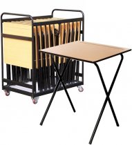 Bundle of 25 Folding Exam Desks & Trolley | 600 x 600mm | Beech | Mogo