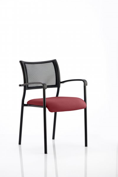 Stackable Conference Chair | Mesh Back | Arms | Black Frame | Ginseng Chilli Red Seat | Brunswick
