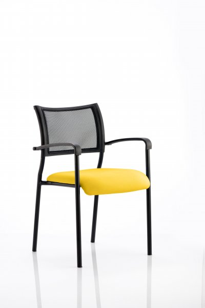 Stackable Conference Chair | Mesh Back | Arms | Black Frame | Senna Yellow Seat | Brunswick