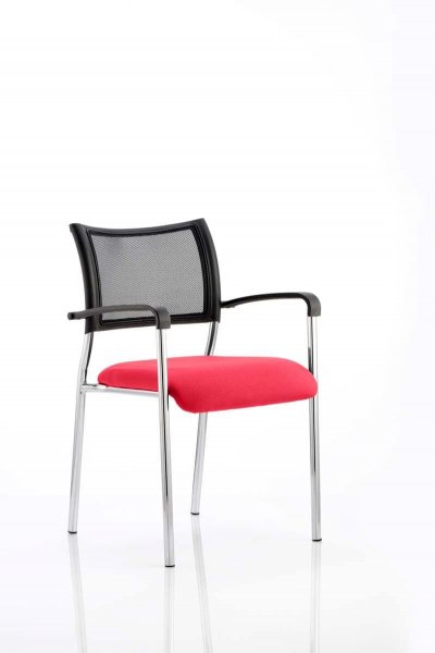 Stackable Conference Chair | Mesh Back | Arms | Chrome Frame | Bergamot Cherry Red Seat | Brunswick