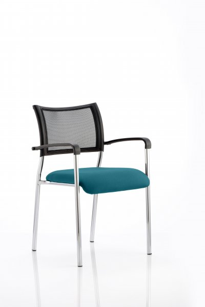 Stackable Conference Chair | Mesh Back | Arms | Chrome Frame | Maringa Teal Seat | Brunswick