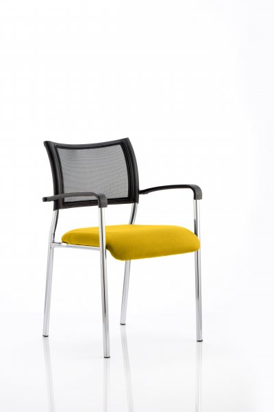 Stackable Conference Chair | Mesh Back | Arms | Chrome Frame | Senna Yellow Seat | Brunswick