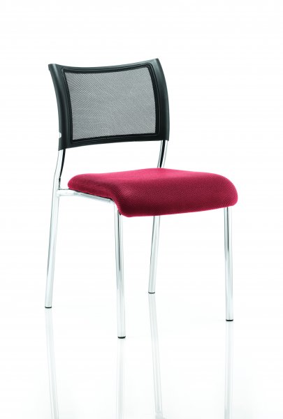 Stackable Conference Chair | Mesh Back | No Arms | Chrome Frame | Bergamot Cherry Red Seat | Brunswick