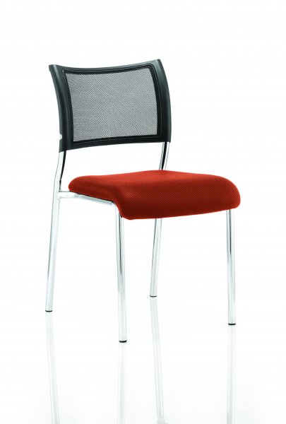 Stackable Conference Chair | Mesh Back | No Arms | Chrome Frame | Tabasco Orange Seat | Brunswick