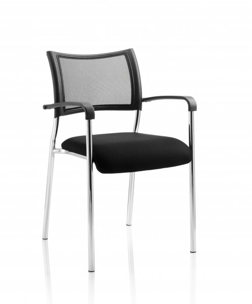 Stackable Conference Chair | Mesh Back | Arms | Chrome Frame | Black Seat | Brunswick