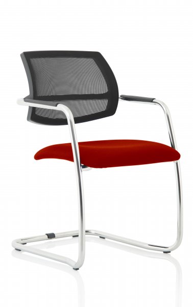 Cantilever Visitor Chair | Mesh Back | Ginseng Chilli Red Seat | Swift