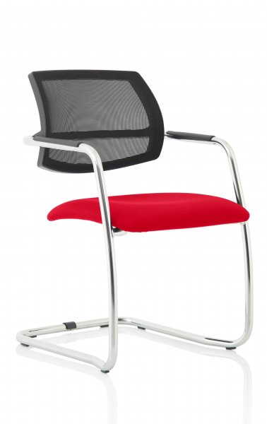 Cantilever Visitor Chair | Mesh Back | Bergamot Cherry Red Seat | Swift
