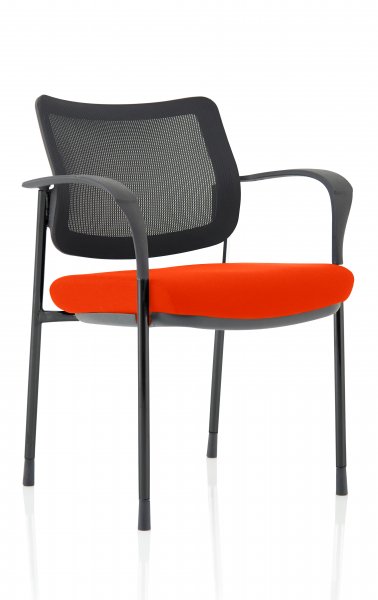 Stackable Conference Chair | Black Frame | Mesh Back | Tabasco Orange Seat | Brunswick Deluxe
