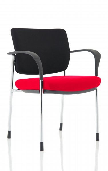 Stackable Conference Chair | Chrome Frame | Black Fabric Back | Bergamot Cherry Red Seat | Brunswick Deluxe