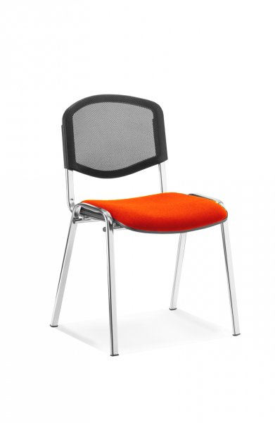 Stacking Chair | No Arms | Chrome Frame | Mesh Back | Tabasco Orange Seat | ISO
