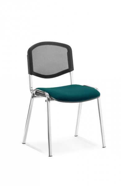 Stacking Chair | No Arms | Chrome Frame | Mesh Back | Maringa Teal Seat | ISO