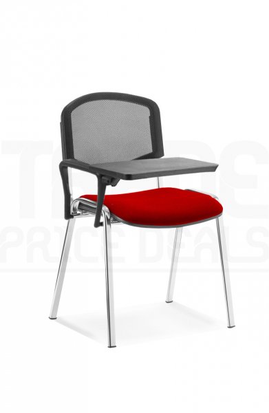Stacking Chair | Right Handed Foldaway Writing Kit | Chrome Frame | Mesh Back | Bergamot Cherry Red Seat | ISO