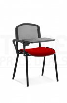 Stacking Chair | Right Handed Foldaway Writing Kit | Black Frame | Mesh Back | Bergamot Cherry Red Seat | ISO