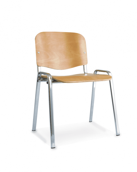 Wooden Stacking Chair | No Arms | Chrome Frame | Beech | ISO | *MIN QTY 4