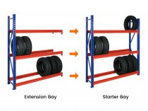 TS Longspan Tyre Racking | Extension Bay | 3500h x 1839w x 471d mm | 3 Levels | 800kg Max Weight per Shelf
