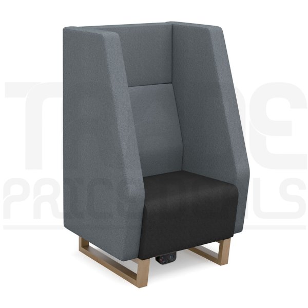 1 Seater Sofa | High Back | 600mm Wide | Elapse Grey/Late Grey | Oak Frame | Power Supply | Encore2