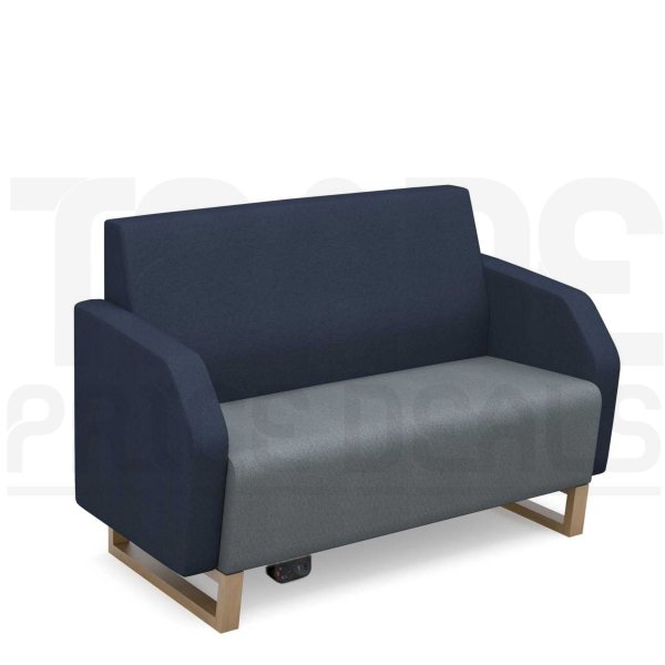 2 Seater Sofa | Low Back | 1200mm Wide | Late Grey/Range Blue | Oak Frame | Power Supply | Encore2