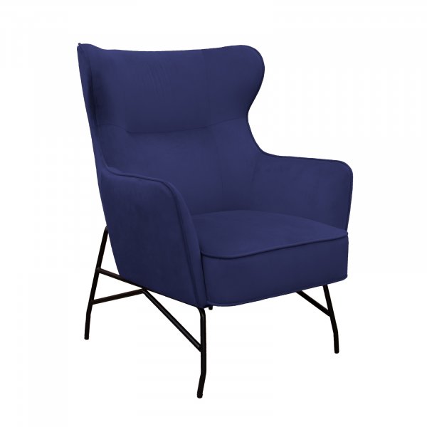 High Back Waiting Room Chair | Dark Blue Velvet | Alpha